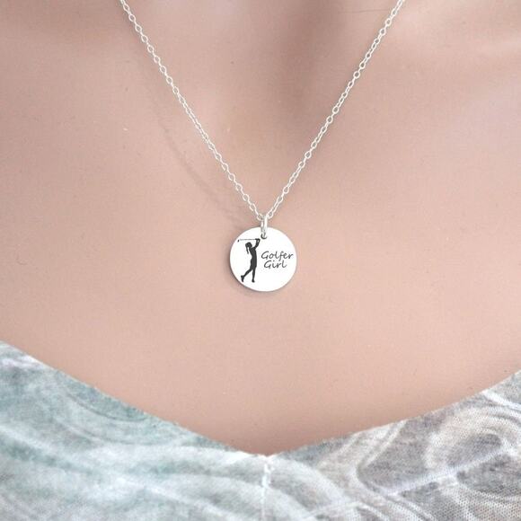 Sterling Silver Customizable Golfer Girl Necklace - Picture 3 of 5